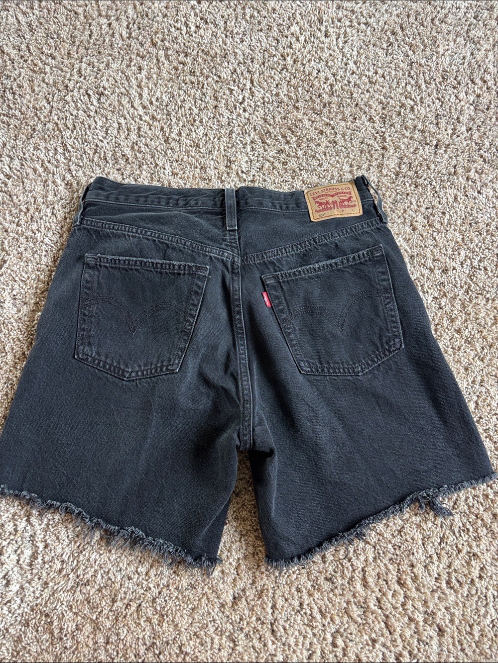 Levi's 501 Black Raw-Hem High-Waist Denim Shorts